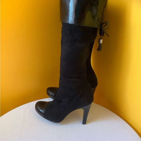 BCBGirls black synthetic with patent leather high heel tassel boots size 7.5 - Picture 3 of 9